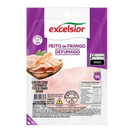 Peito de frango excelsior defumado fatiado 180g
