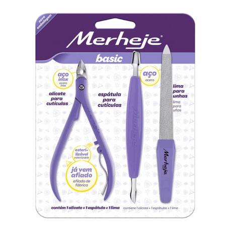 Alicate cuticula+ espatula+ lima merheje kit 3un