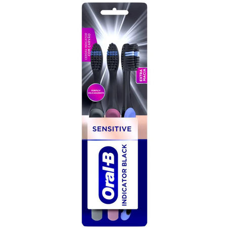 Escova dental oralb indicator black extra macia kit c/3un