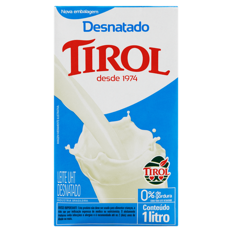 Leite tirol desnatado caixa 1l