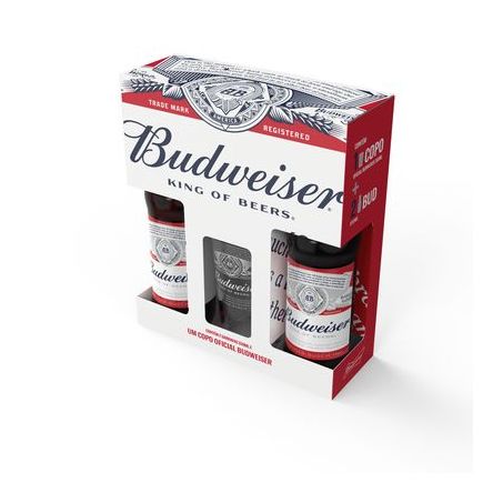 Kit Copo + Cerveja Budweiser 2 Unidades Cada 330ML