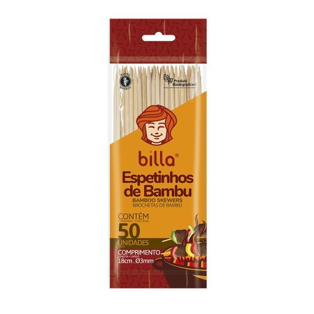 ESPETINHOS DE BAMBU BILLA 18CM PACOTE C/50UNID
