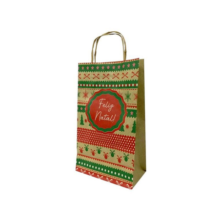 Sacola Questão Gosto Kraft P Feliz Natal 18X10X30