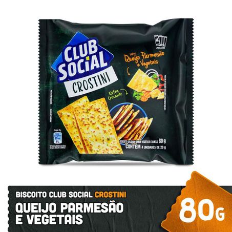 BISCOITO SALGADO CLUB SOCIAL CROSTINI QUEIJO PARMESÃO E VEGETAIS 80G