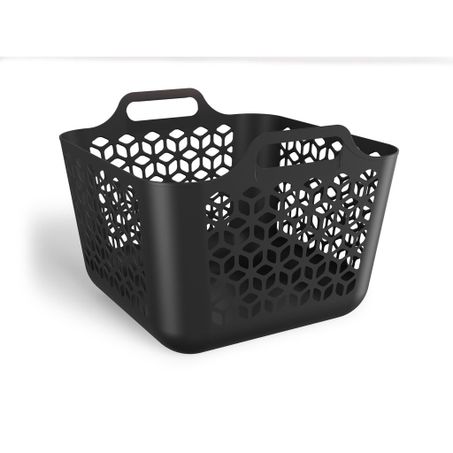 Cesto Roupa Médio Preto Solido Plástico T 30L