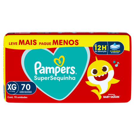 Fralda Descartável Infantil Pampers Sequinha Xg com 70 Unidades Leve Mais Pague Menos