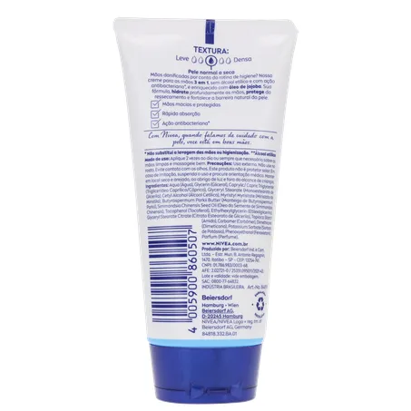 Creme hidratante nivea para mãos antibacteriano 3 em 1 bisnaga 75g 360-18