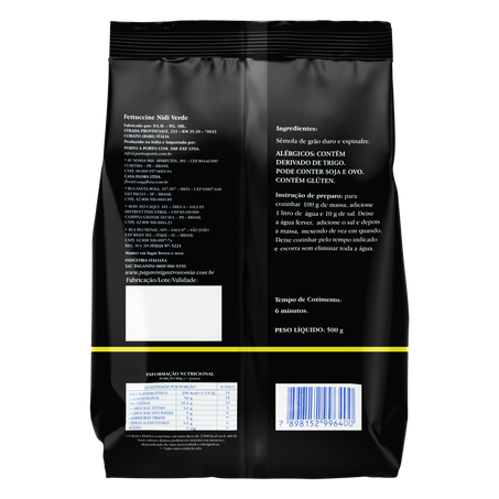 MACARRÃO FETTUCCINE NIDI VERDE PAGANINI PACOTE 500G 360-1