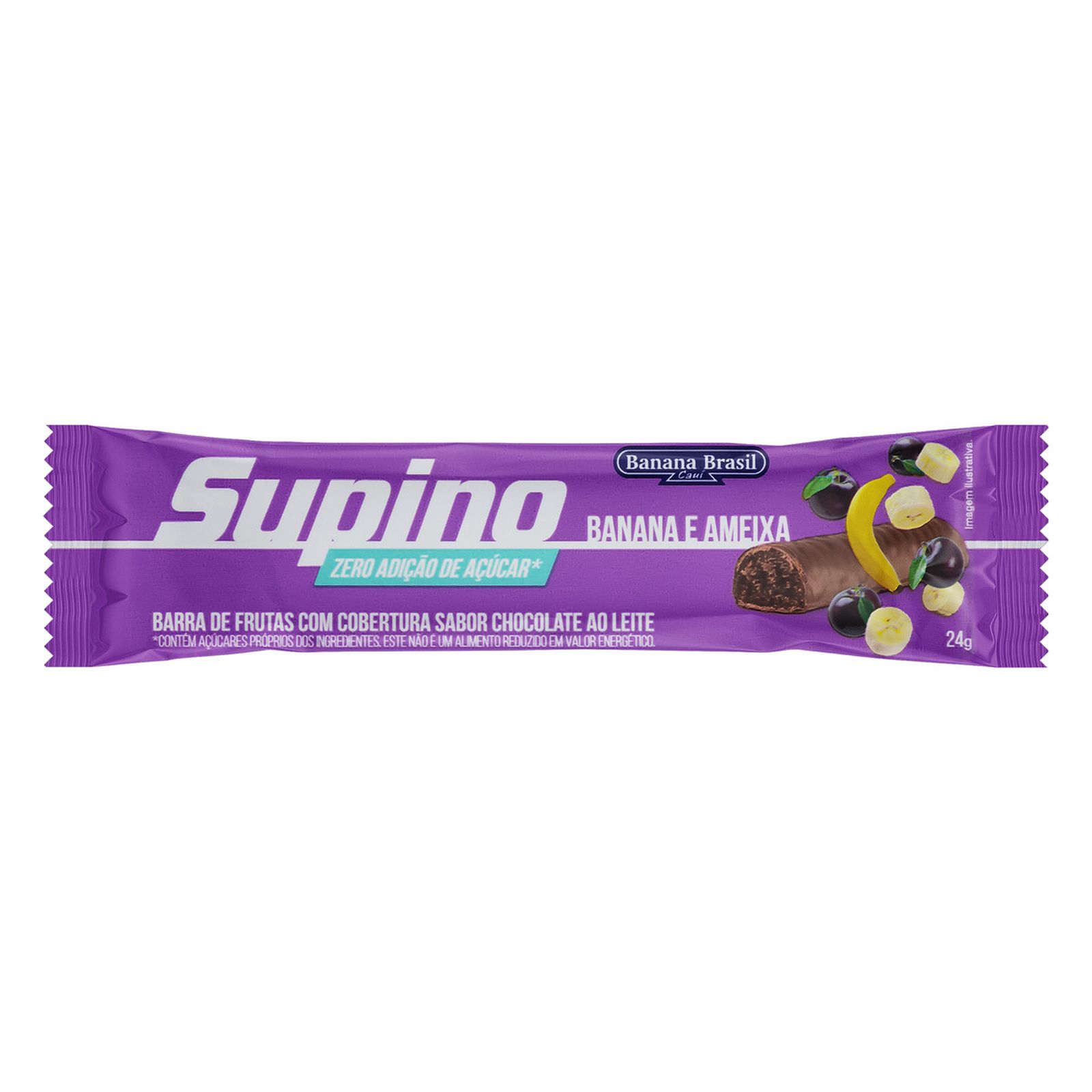 BARRA DE FRUTAS BANANA E AMEIXA COBERTURA CHOCOLATE AO LEITE SUPINO