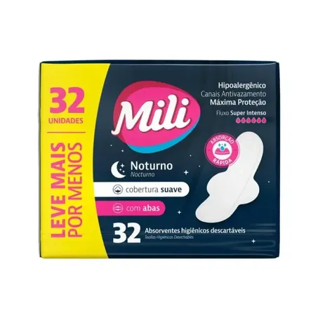 Absorvente Mili Noturno Com Abas Suave 32un 
 