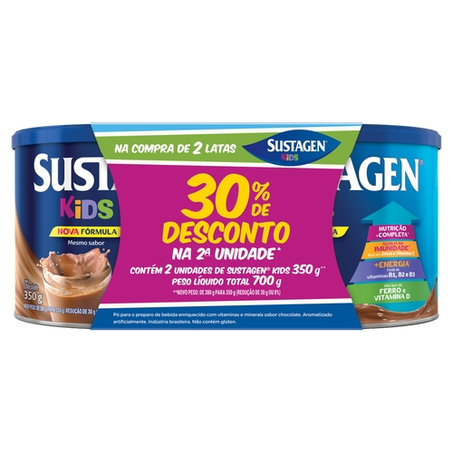 Pack Sustagen Kids Chocolate Com 2 Unidades de 350G Desconto de 30 na Segunda Unidade