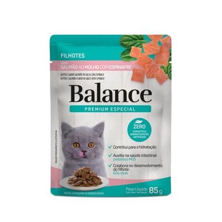 Ração gatos filhotes salmão ao molho com espinafre balance 85g