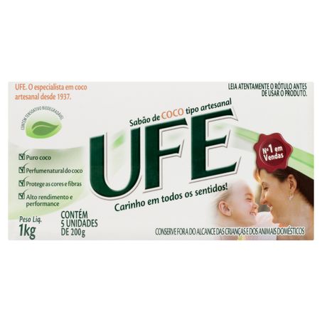 SABÃO EM BARRA ARTESANAL COCO UFE COM 5 UNIDADES