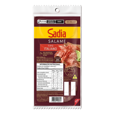 Salame Italiano Sadia Fatiado 100G