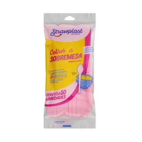 COLHER STRAWPLAST ROSA C/50
