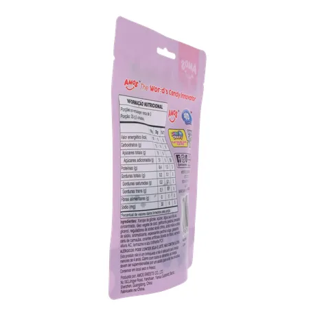 Balas de Gelatina Amos Fruit Gummy Grape Burst Juice Filled Sachê 65gr 360-12