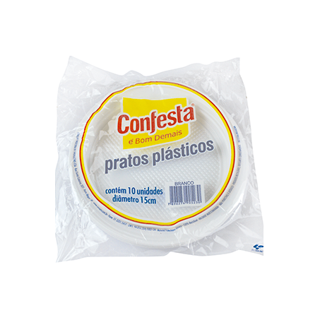 PRATO PLÁSTICO CONFESTA C/10 BRANCO 15CM