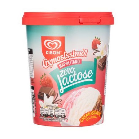 SORVETE KIBON CREM NAPOLITANO ZERO LACTOSE 800G