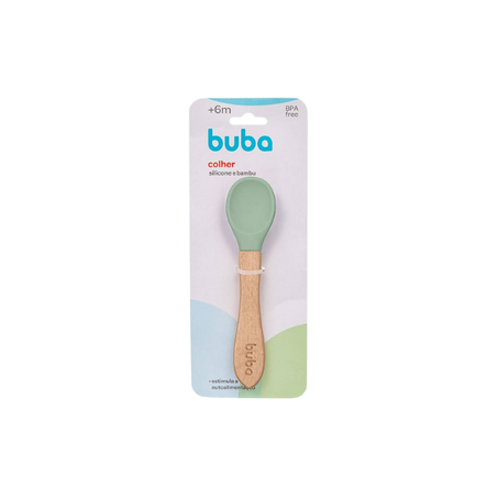 COLHER BUBA INFANTIL BAMBU/SILICONE VERDE 1 PEÇA