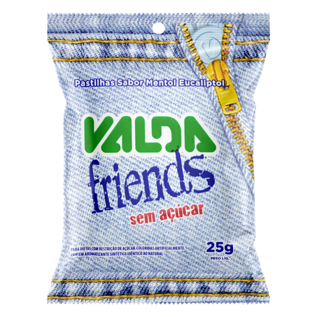 Pastilha valda friends menta e eucalipto sem açúcar sachê 25g