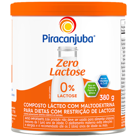 Leite em po piracanjuba 380g lata composto zero lactose