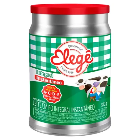 Leite em po elege integral 380g lata.