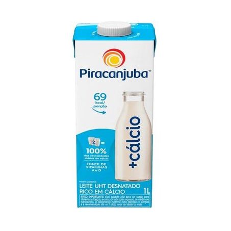 Leite UHT Desnatado Piracanjuba + Cálcio Caixa com Tampa 1lt
