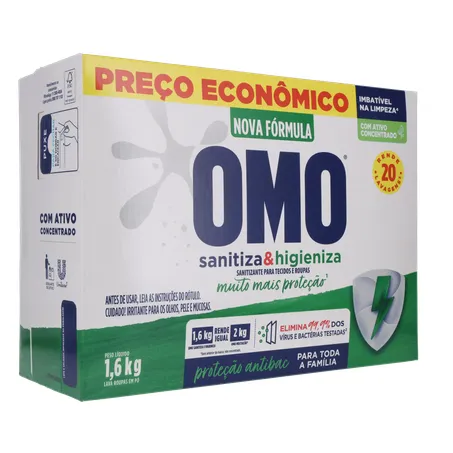Lava-Roupas Pó Omo  Lavagem Perfeita Sanitiza & Higieniza Caixa 1.6kg 360-33