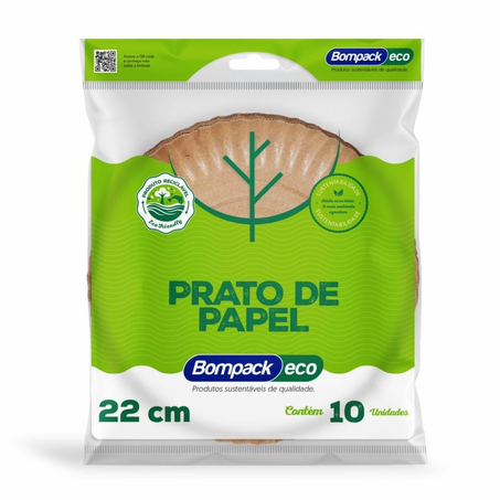 PRATO DESCARTÁVEL BOMPACK ECO PAPEL 22Cm C/10