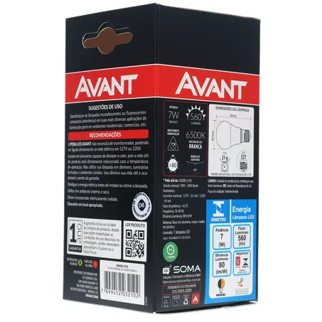 Lâmpada avant led 7w 6500k e27 pera bivolt 360-14