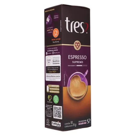 CAFÉ CÁPSULAS TRES ESPRESSO SUPREMO C/10 UN 360-14