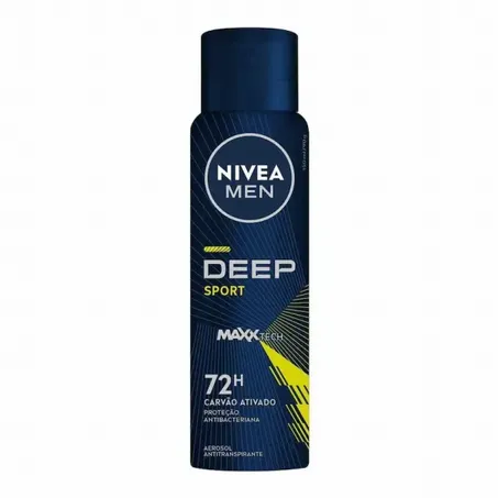 Desodorante Antitranspirante Aerosol Nivea Men Deep Sport MaxxTech Carvão Ativado Masculino 72h 150ml
