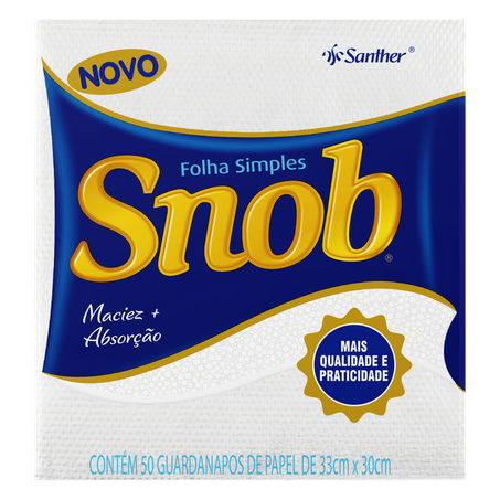 GUARDANAPO DE PAPEL FOLHA SIMPLES SNOB 33cm x 30cm Pacote 50 Unidades