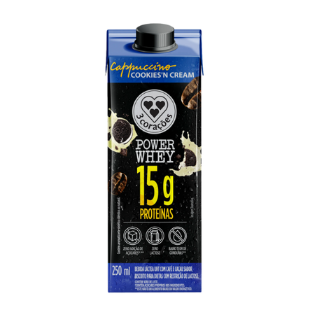 Bebida Láctea UHT 3corações Cappuccino Cookies'n Cream 15g de Proteínas Zero Adição de Açúcares Zero Lactose Caixa com Tampa 250ml
