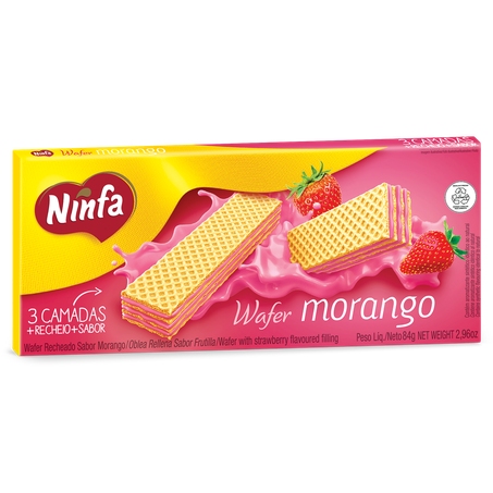 Wafer ninfa 84g sabor morango