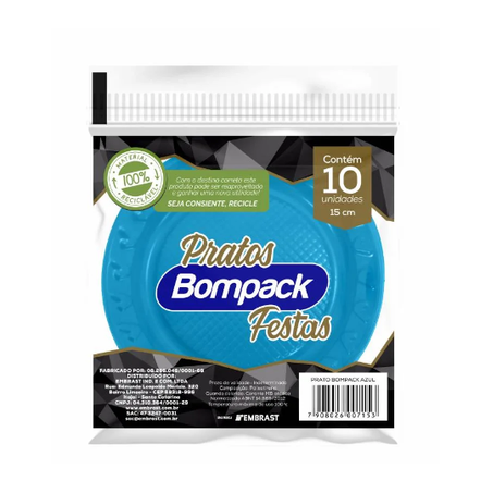 Prato bompack 15cm 10un azul