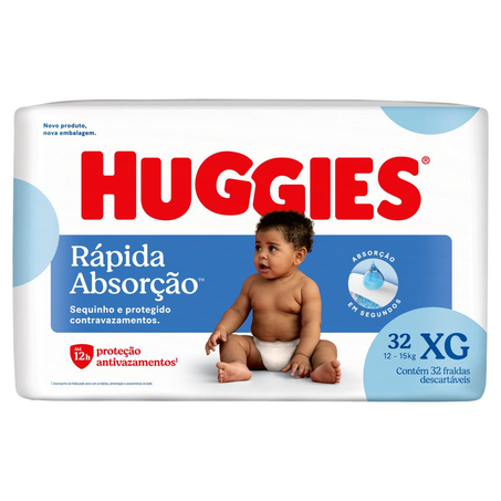 Fralda Huggies Rápida Absorção - Mega Tam. XG - Com 32 Fraldas