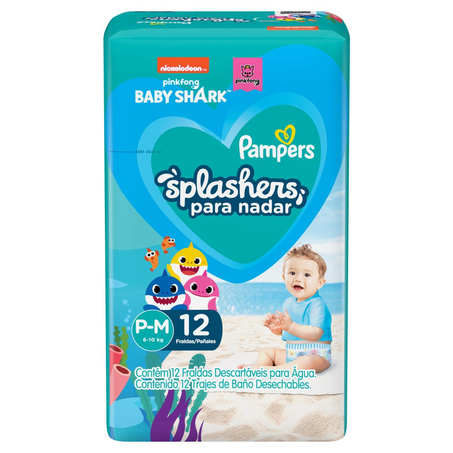 Fralda Pampers Splashers - Praia - Tam. P/ M - Com 12 Fraldas