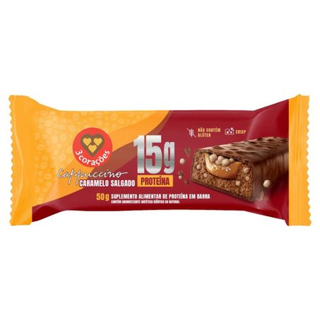 Barra de Proteína 3 Corações Cappuccino Caramelo Salgado 50g