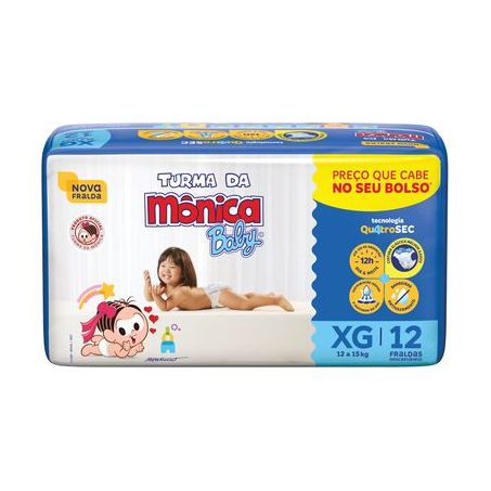 Fralda Descartável Turma Da Mônica Baby Xg Pacote 12 Unidades