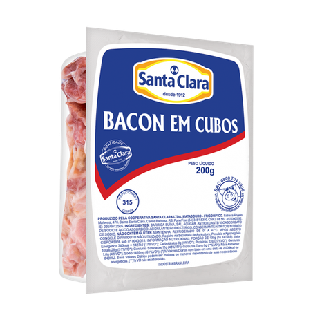 Bacon santa clara sem pele em cubos 200g