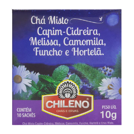 CHÁ MISTO CAPIM-CIDREIRA, MELISSA, CAMOMILA, FUNCHO E HORTELÃ CHILENO