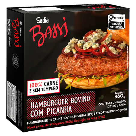 Hamburguer Sadia Bassi Picanha Bovina 360g