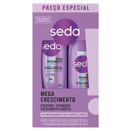 Kit Shampoo 300ml e Condicionador 190ml Seda Mega Crescimento Preço Especial