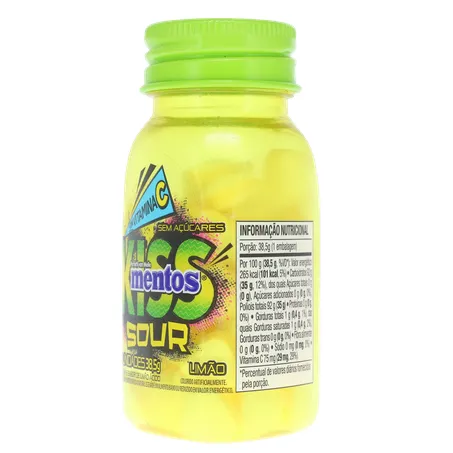 Pastilha Mentos Kiss Suor Limão Ácido Frasco com 55un - 38.5gr 360-6