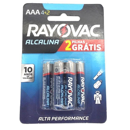 PILHA RAYOVAC ALCALINA AAA4+2 PALITO 06UN