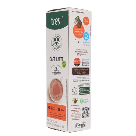 Café com Leite em Cápsula 3corações Latte Vegano Caixa com 10un - 110gr 360-5