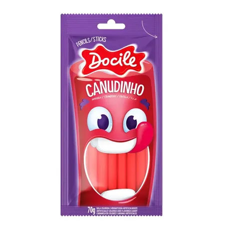 BALA DOCILE GEL CANUDINHO 70G MORANGO