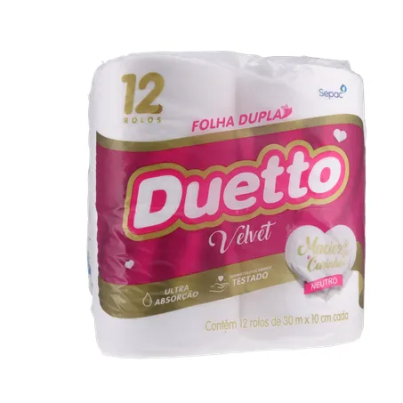 PAPEL HIGIÊNICO DUETTO FOLHA DUPLA VELVET PACOTE 12X30M 360-26