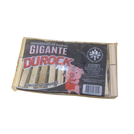 PRENDEDOR DE ROUPAS DUROCK MADEIRA GIGANTE 12UN